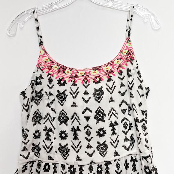 KIWI + PUNCH Southwestern Strappy Mini Dress White Black Open Tie Back Women's L - Picture 3 of 14